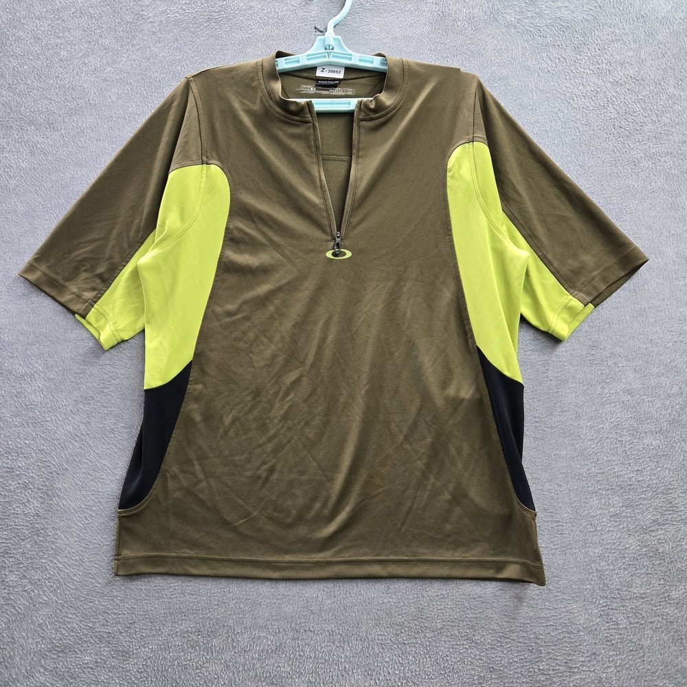 VINTAGE Oakley‎ Men Shirt M Olive Green Colorblock Quarter Zip Logo Y2K
